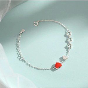 NEW 925 Sterling Silver Diamond Heart Bracelet D